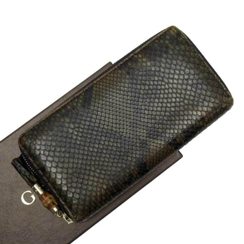 Gucci Python Bamboo Leather Long Wallet Brown Bla… - image 4